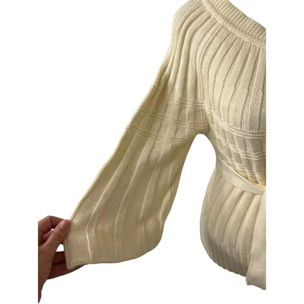 Moth Anthropologie Ribbed Chunky Knit Button Front Belted Bell Sleeve Sweater M